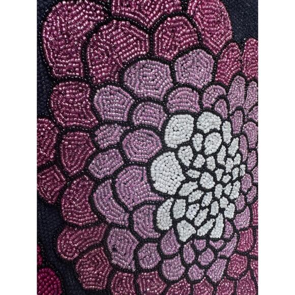 NWT Embroidered Floral Beaded Tote Bag Navy Pink Purple Shoulder Bag - Picture 4 of 7